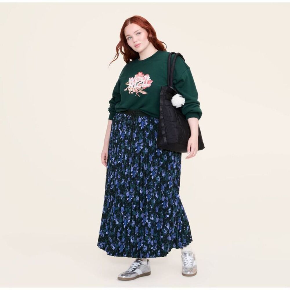 Women's Floral Midi A-Line Pleated Skirt - Woolrich Blue 1X